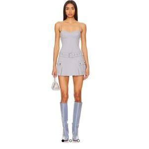 Lovers and Friends Remy Grey Mini Dress Coquette Y2K Corset Belted Pleated M